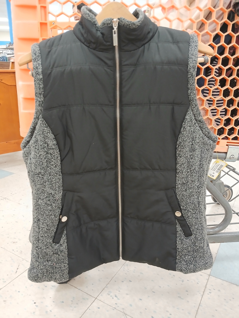Style & Co. Sport Petite Size Black Quilted Vest with Knit Side Panels